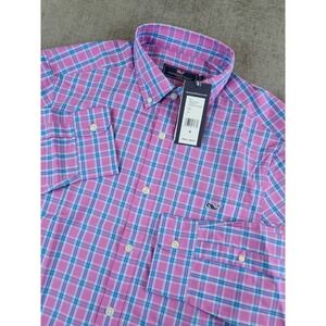 NWT Vineyard Vines Shirt Mens S Purple Stretch Button Classic Poplin Whale Plaid